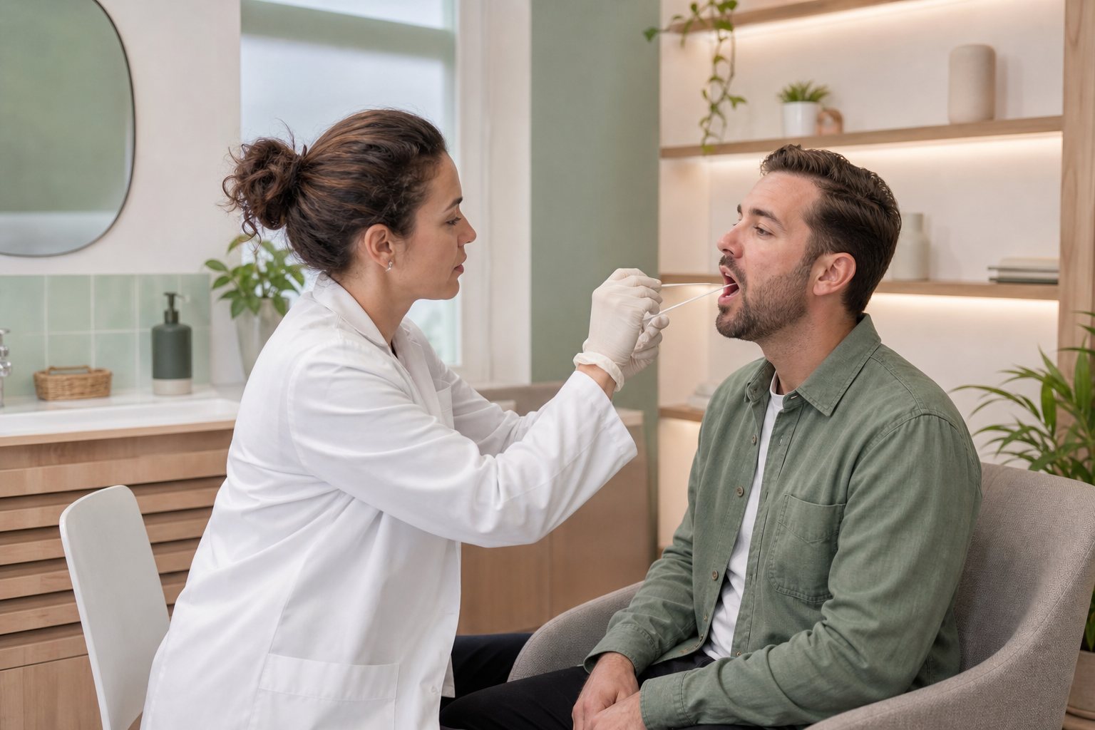 Pharmacienne réalisant un test rapide d’orientation diagnostique pour une angine